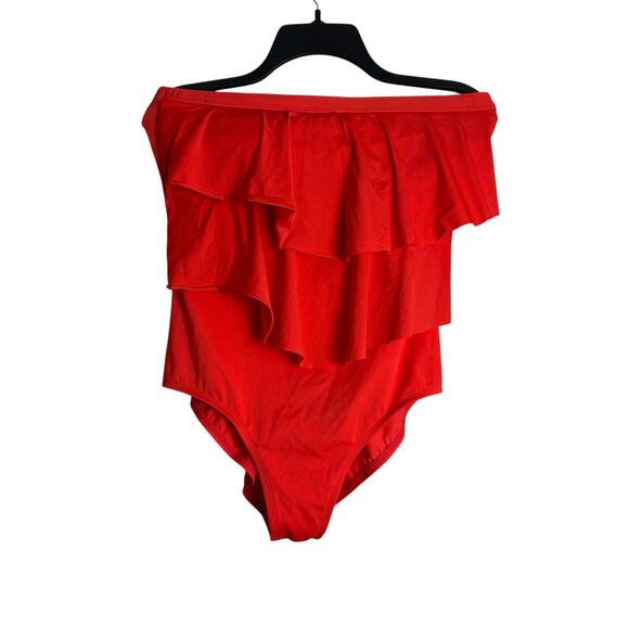 Janzten Size 14 Ruffle Bathing Suit Swimwear Orange Coral - Picture 2 of 10